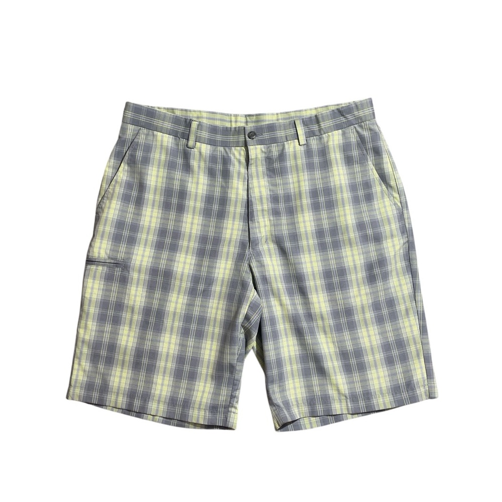 E4- Mens 36 Golf Shorts Plaid Shorts in Gray and Yellow